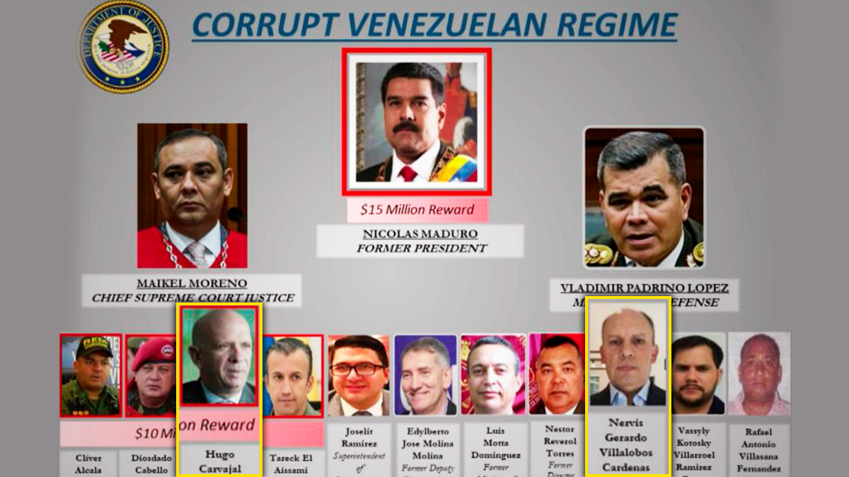 El Departamento de Justicia de EEUU ha incluido en la lista de los chavistas “más buscados” al general Hugo Carvajal y el viceministro de Energía Nervis Villalobos.