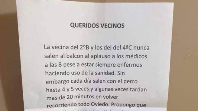 Planea castigar a sus vecinos por no aplaudir a los médicos