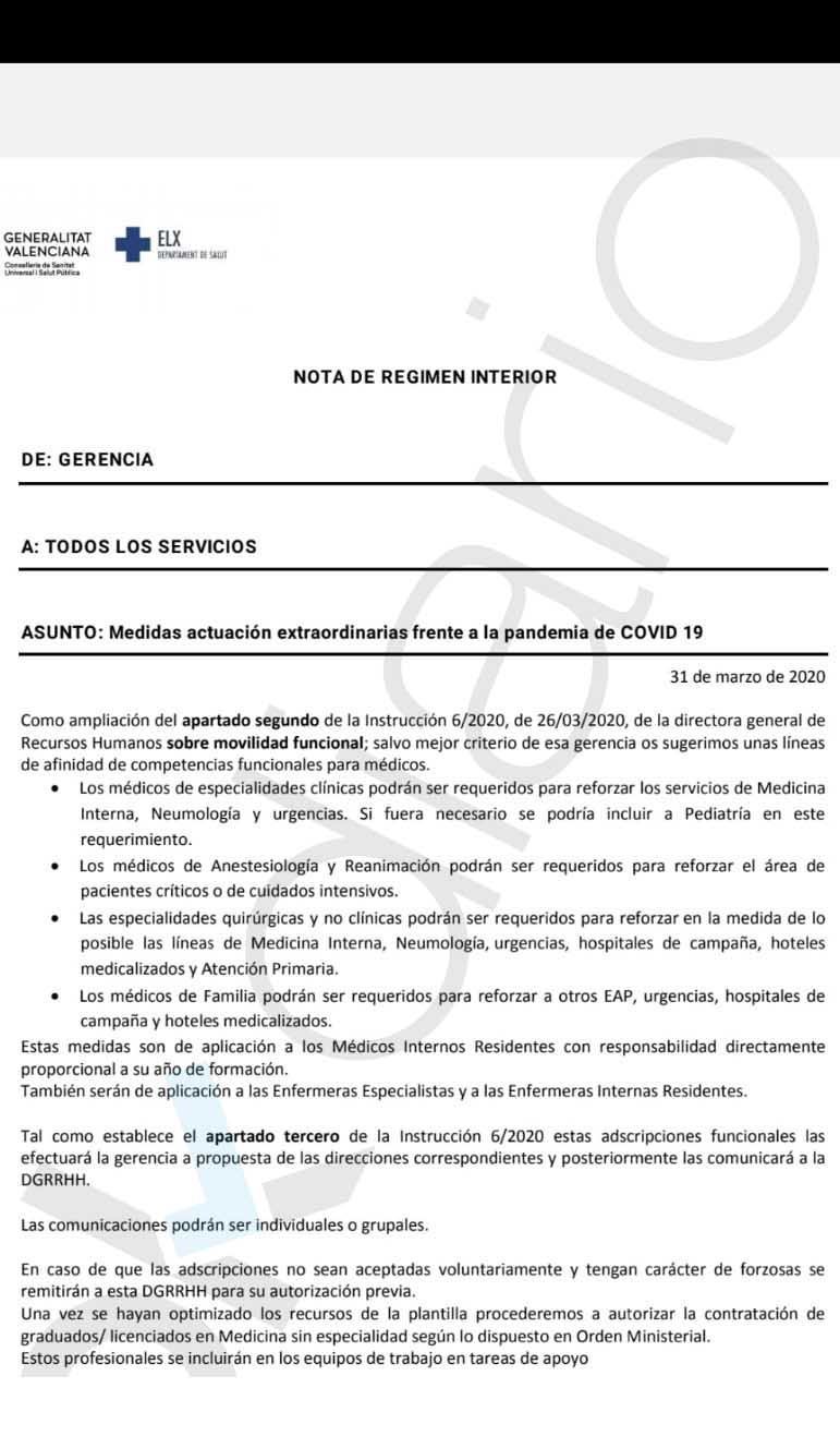 El Gobierno valenciano asume el colapso y llama a tratar el coronavirus a todos los médicos de cualquier especialidad