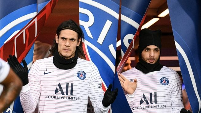 Kurzawa y Cavani, antes de un partido (AFP).