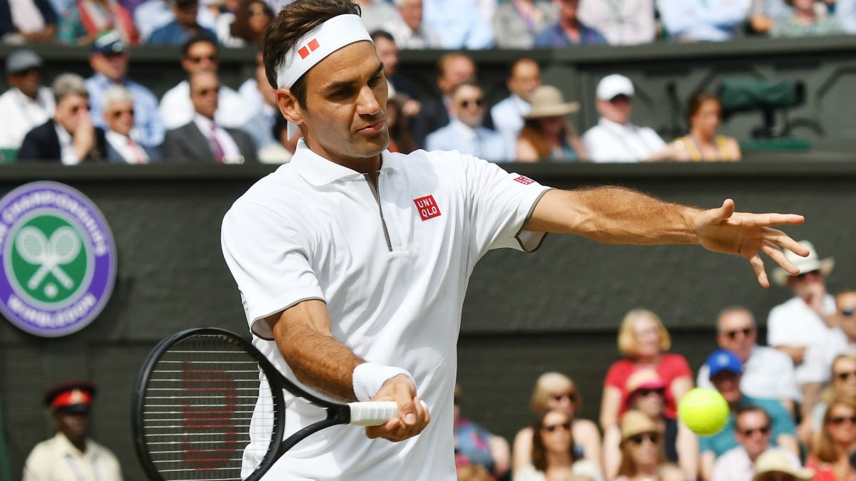 Roger Federer durante la final de Wimbledon 2019. (Getty)