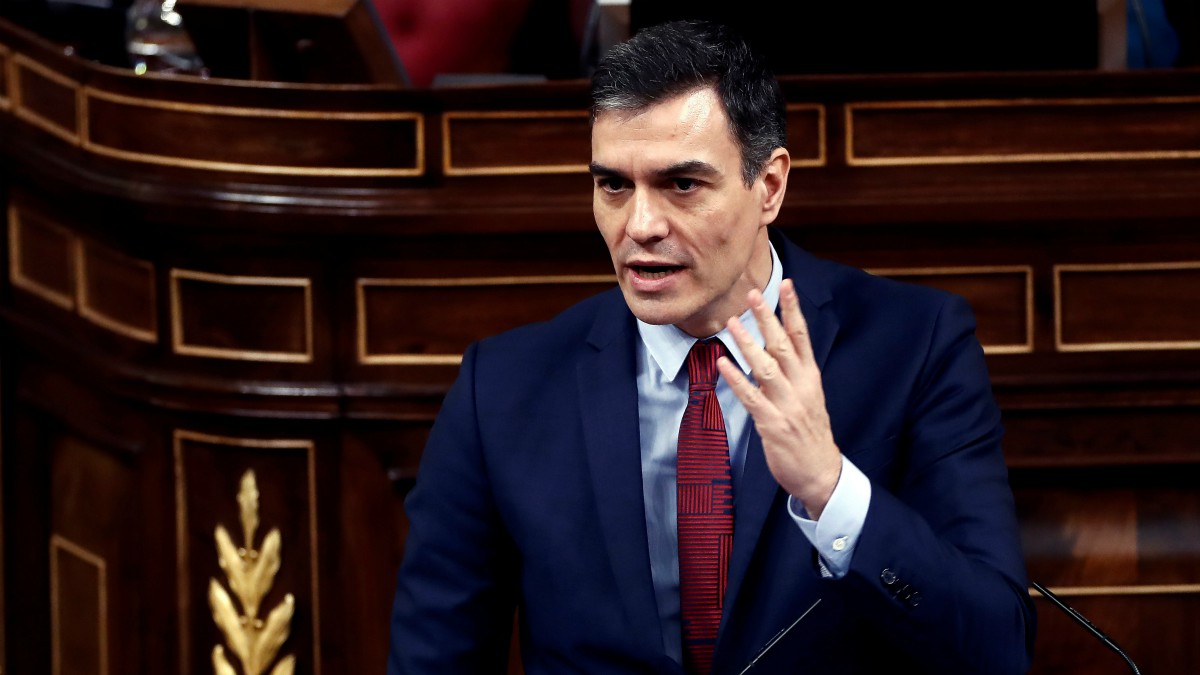 Pedro Sánchez, durante su intervención en el pleno del Congreso del Jueves Santo para aprobar la nueva prórroga del estado de alarma.