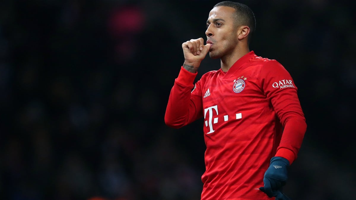 Thiago Alcántara celebra un gol con el Bayern de Múnich. (AFP)