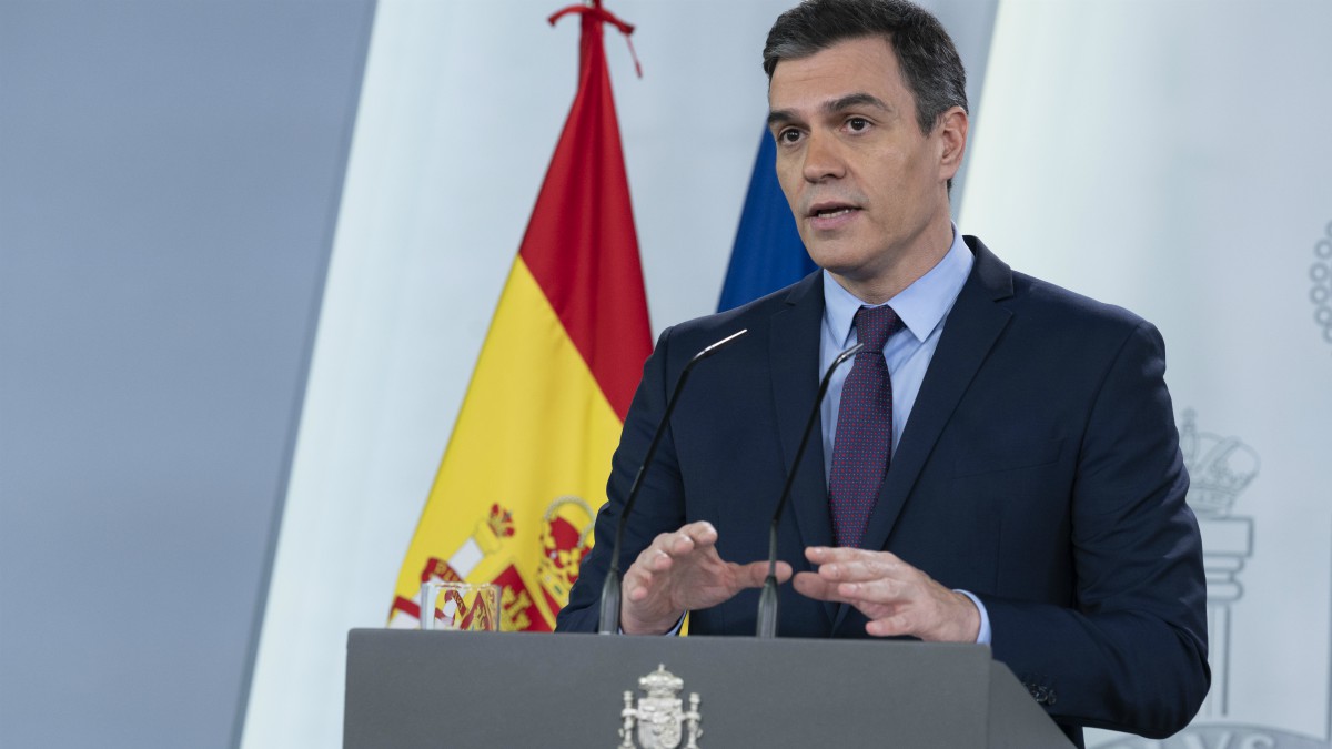 El presidente del Gobierno, Pedro Sánchez, durante la rueda de prensa en Moncloa.