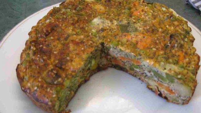 Budín de verduras con salsa inglesa de curry