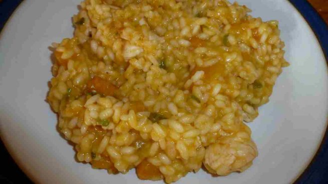 Risotto de calabaza, setas y piñones