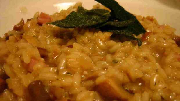 Risotto de calabaza, setas y piñones 