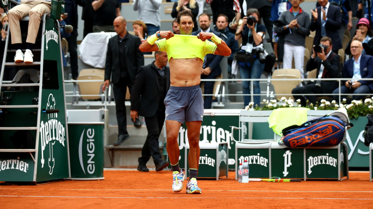 Nadal celebra una victoria en Roland Garros. (Getty)