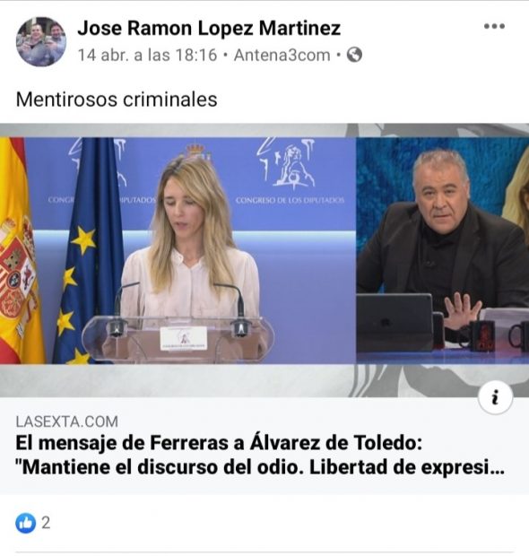 Comentario en Facebook del sindicalista de UGT.