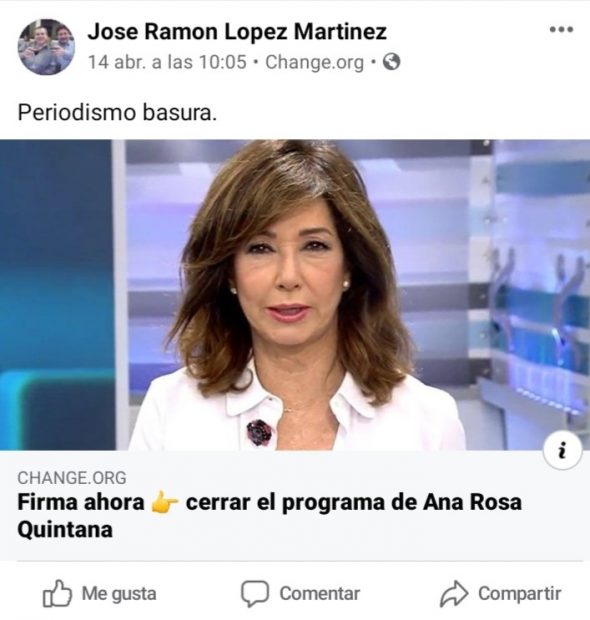 Comentario en Facebook del sindicalista de UGT.