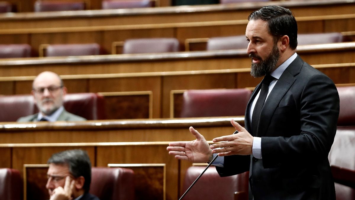 El presidente de Vox, Santiago Abascal, en el Congreso. (Foto: EP)