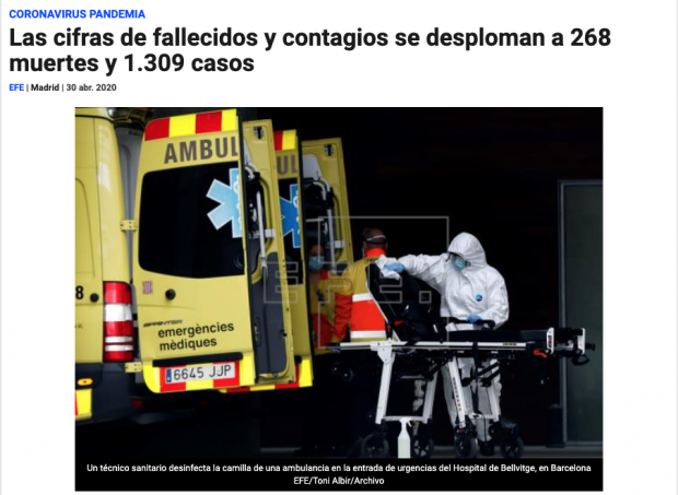 Críticas a EFE por titular con triunfalismo que los muertos «se desploman» al fallecer sólo 268 españoles