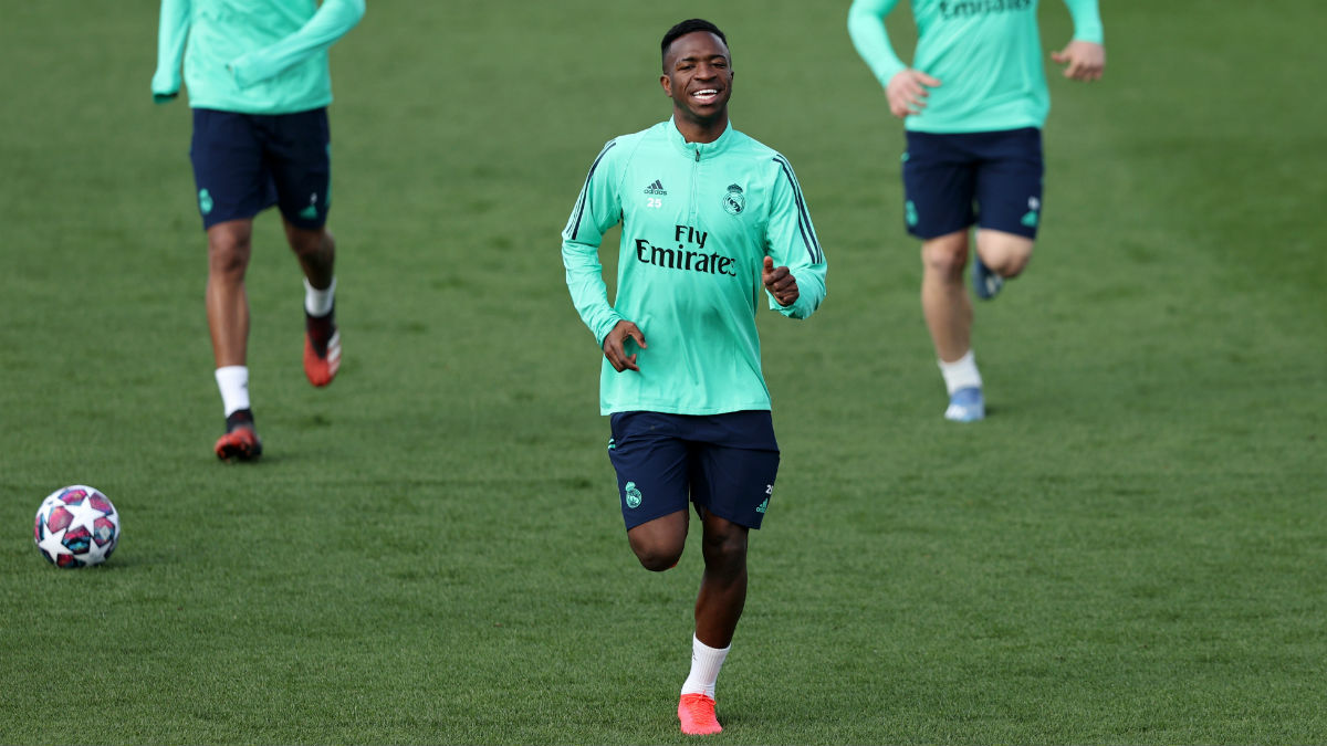 Vinicius, en un entrenamiento del Real Madrid. (Getty)