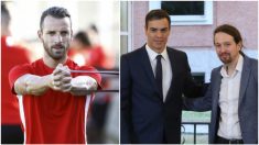 Soldado, Pedro Sánchez y Pablo Iglesias.
