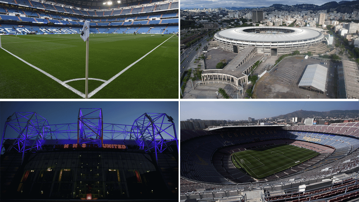 Estadios como el Santiago Bernabéu, Maracaná, Old Trafford o Camp Nou se han unido a la lucha contra la pandemia (Getty)