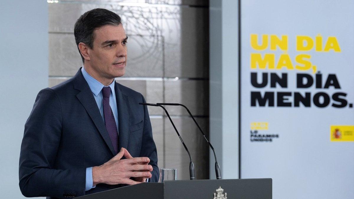 El presidente del Gobierno, Pedro Sánchez, en rueda de prensa en La Moncloa.