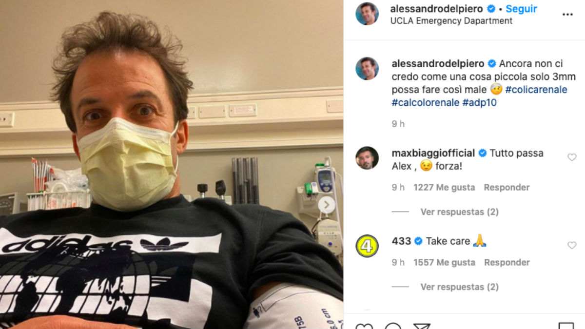 Alessandro Del Piero, hospitalizado de urgencia por cálculos renales