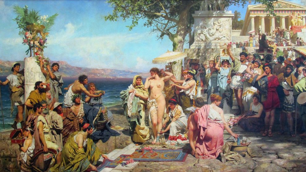 Friné se dispone a bañarse en la playa de Eleusis. 1889. Henryk Siemiradzki.
