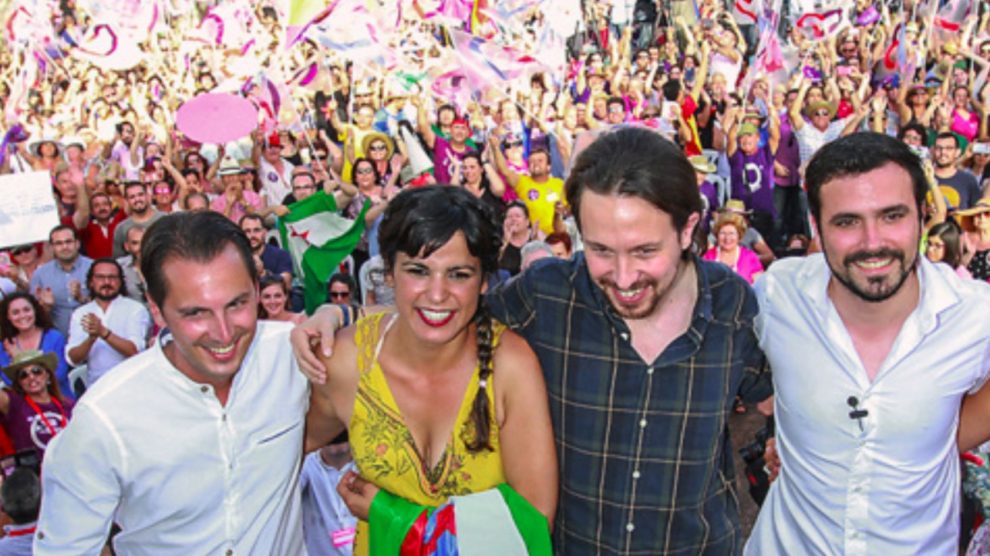 Teresa Rodríguez, Pablo Iglesias y Alberto Garzón.