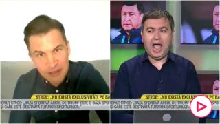 El ministro rumano de Deportes y el presentador.