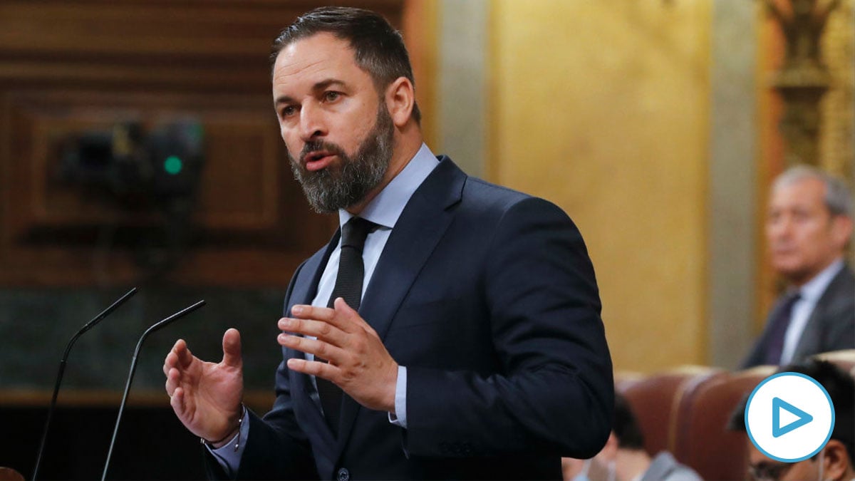 El líder de VOX, Santiago Abascal, durante una intervención en un pleno del Congreso. (Foto: Europa Press)