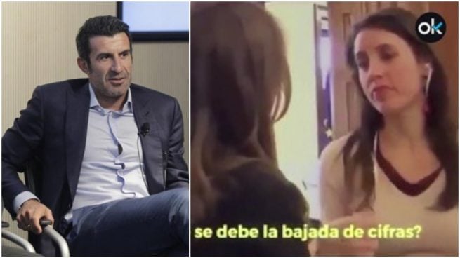 Luis Figo e Irene Montero en el famoso vídeo.