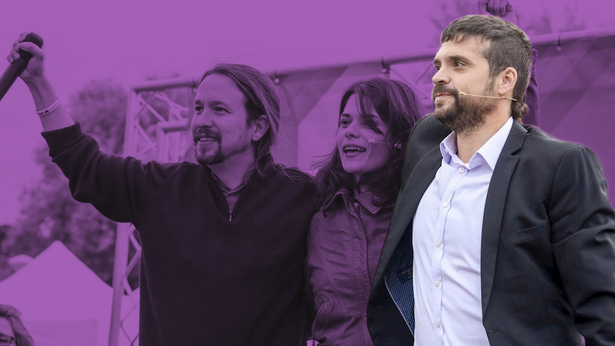 Jesús Santos junto a Pablo Iglesias e Isa Serra. (Foto/ EP)