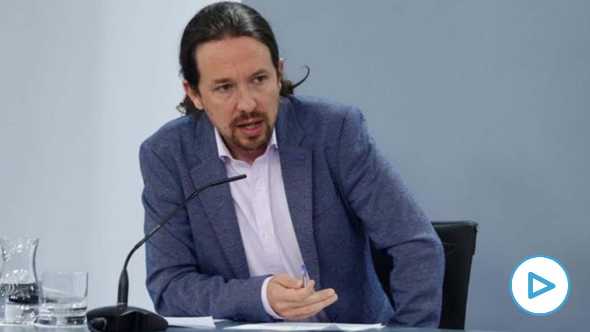 Pablo Iglesias, vicepresidente segundo del Gobierno, durante la rueda de prensa de este martes.