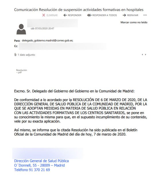 Madrid envió 2 mails a Franco la noche antes del 8-M alertando del «riesgo extraordinario para la salud»