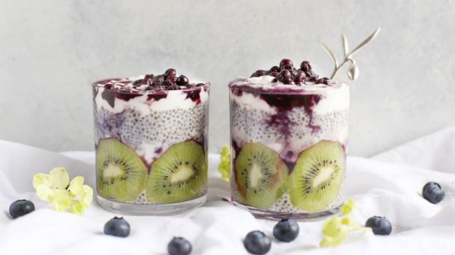 Receta de pudin de kiwi, arándanos y semillas de chía
