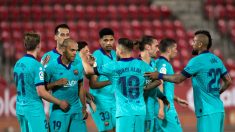 Los jugadores del Barcelona celebran un gol contra el Mallorca. (AFP)