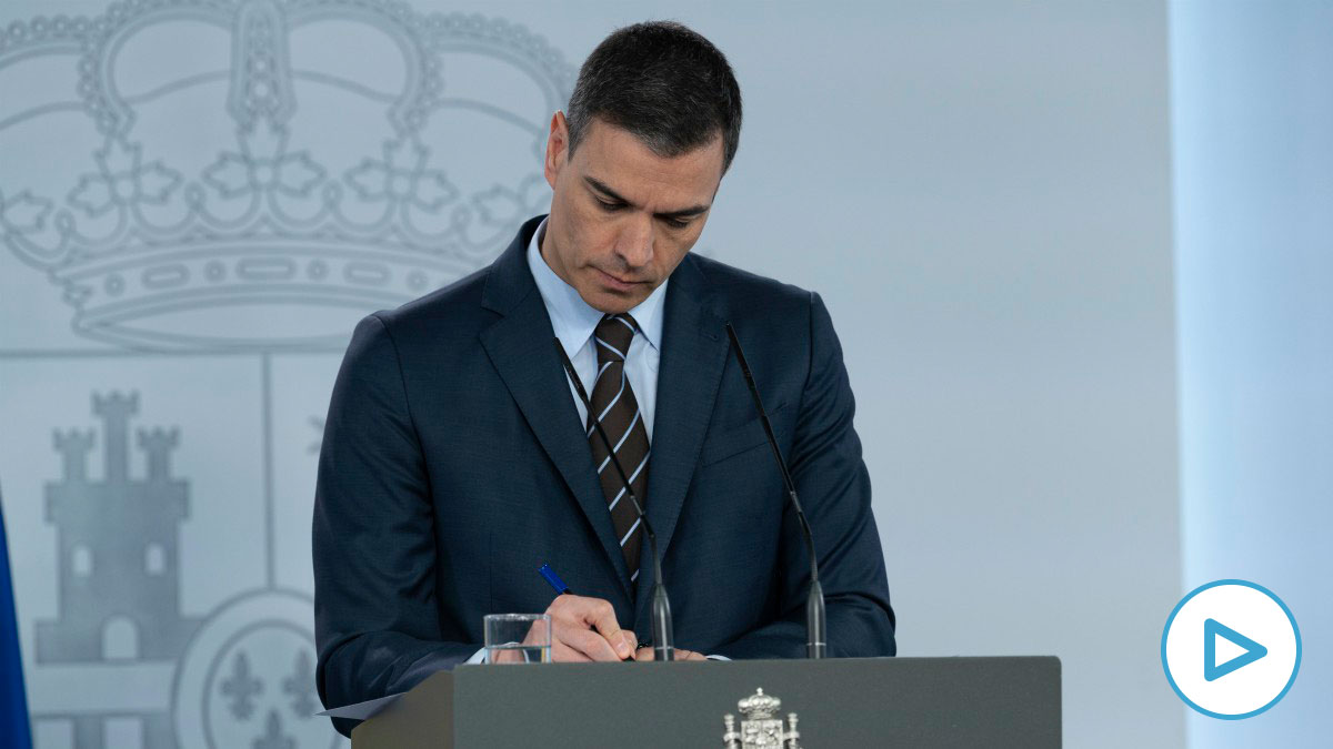 El presidente del Gobierno, Pedro Sánchez, durante la rueda de prensa telemática del pasado sábado 23 de mayo – Moncloa
