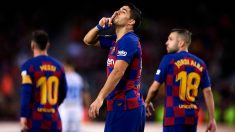 Luis Suárez celebra un tanto con el Barcelona. (Getty)