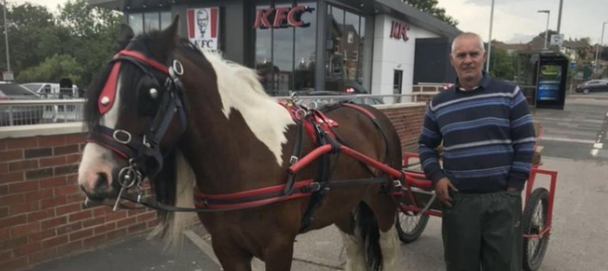 Twitter: Se niegan a servirle la comida por llegar al KFC con su carro y caballo