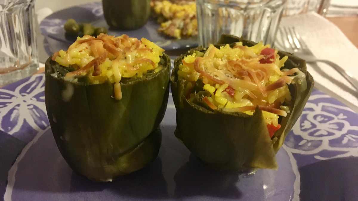 Receta de Alcachofas rellenas de arroz al curry