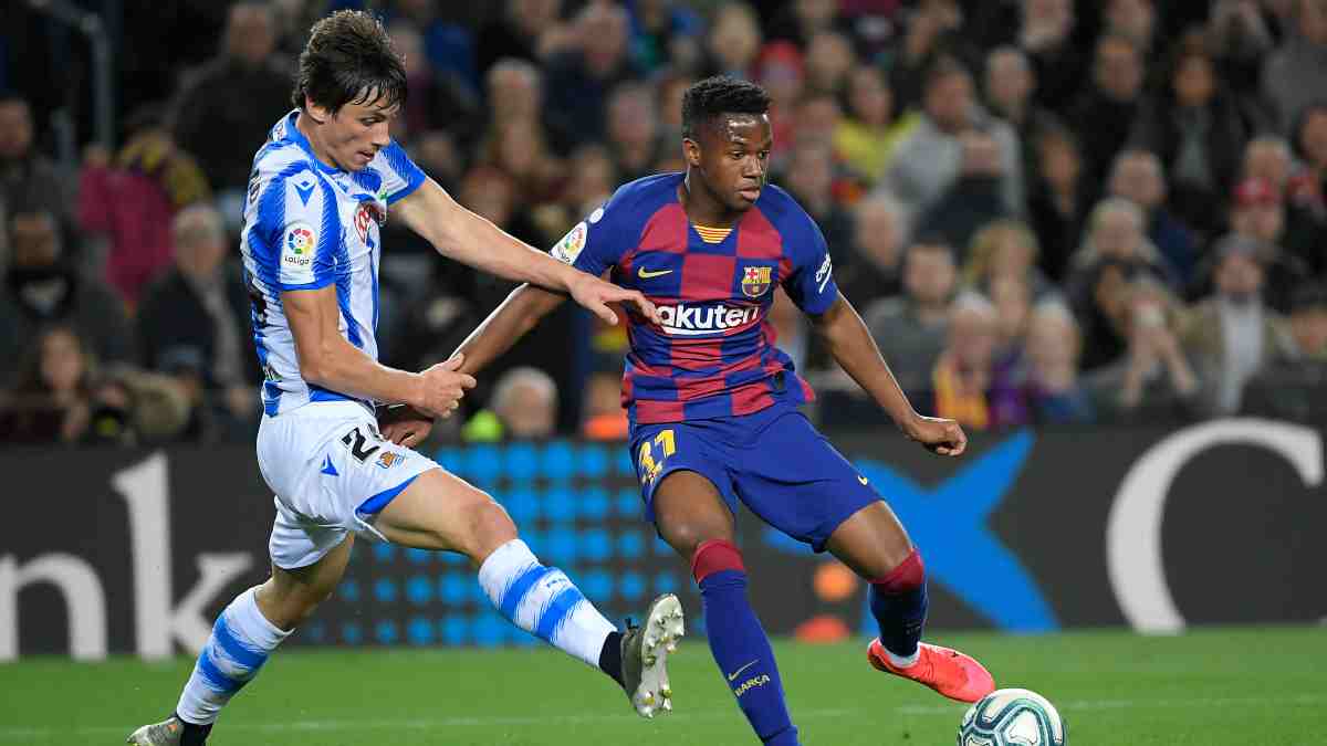 Ansu Fati con el Barcelona frente a la Real Sociedad. (AFP)