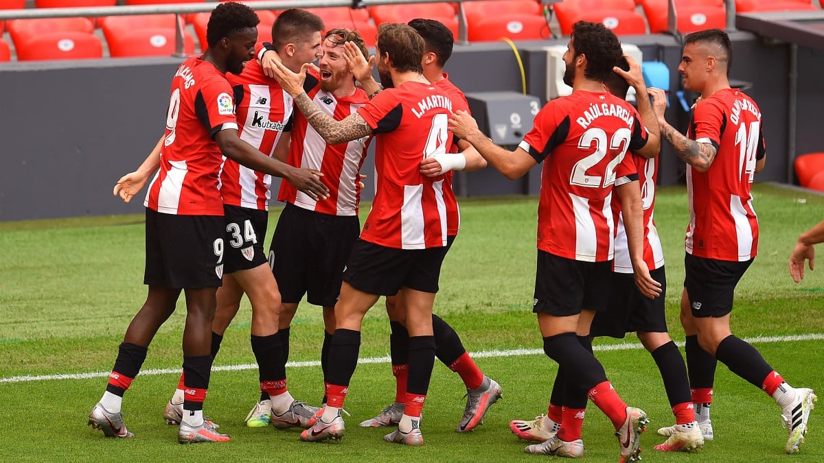 Los jugadores del Athletic celebran uno de los goles ante el Mallorca. (Getty)