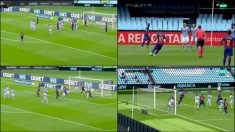 El Celta fracasó a la hora de defender la falta sacada por Messi.