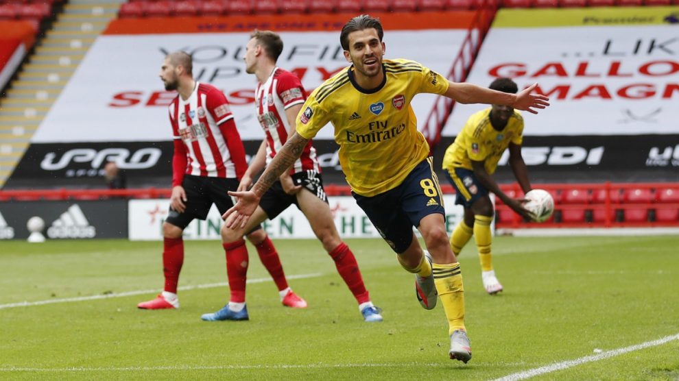 Ceballos celebra un gol con el Arsenal. (Getty)