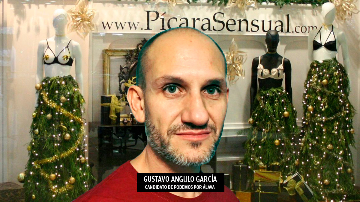 Gustavo Angulo García y la tienda de juguetes eróticos que tenía en Vitoria. (Foto: Podemos / Cámara de Álava)