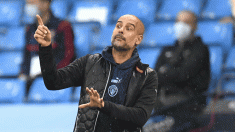 Guardiola, durante un encuentro del Manchester City en la Premier League (Getty)
