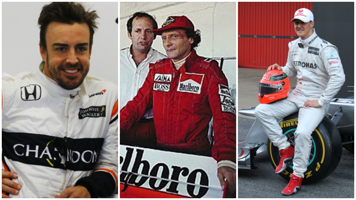 Fernando Alonso, Niki Lauda y Michael Schumacher