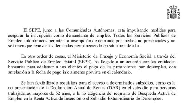 El Gobierno deja de exigir la búsqueda activa de empleo para cobrar varios subsidios de paro