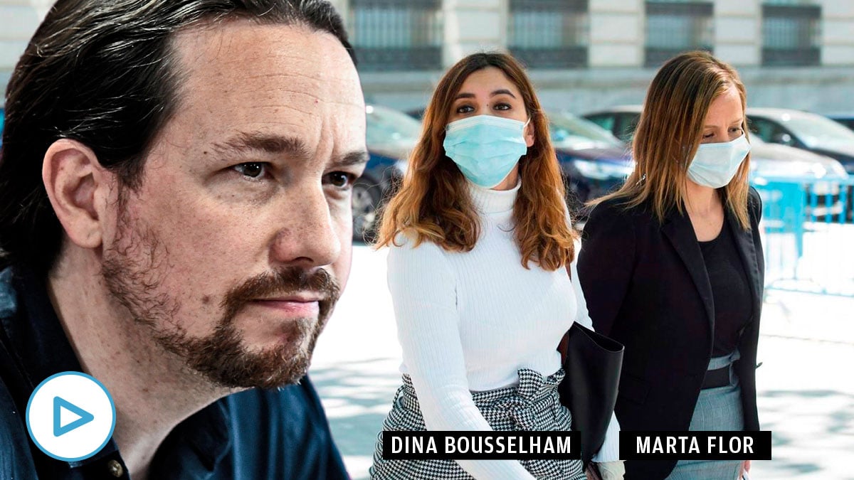 Pablo Iglesias con Dina Bousselham y la abogada de Podemos Marta Flor