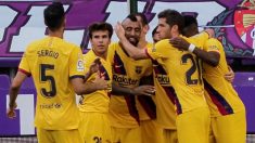El Barcelona celebra un gol ante el Valladolid. (EFE)