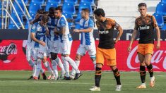 El Leganés celebra el gol de Rubén Pérez ante el Valencia. (EFE)