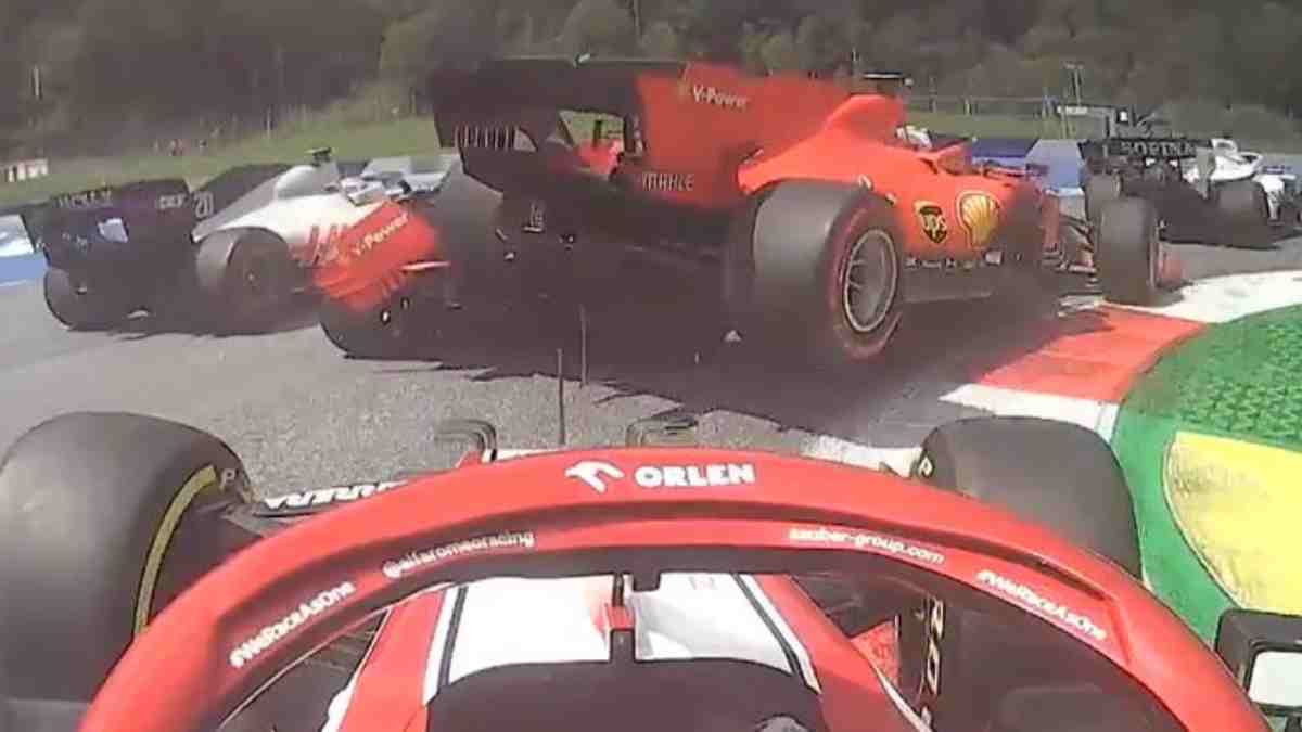 Vettel tras colisionar con Leclerc. (Captura de pantalla)