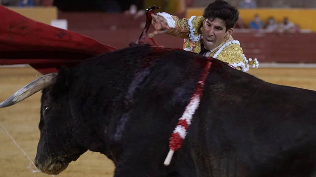 El diestro López Simón entra a matar al segundo de su lote durante la corrida celebrada este viernes en la plaza de toros de Ávila
