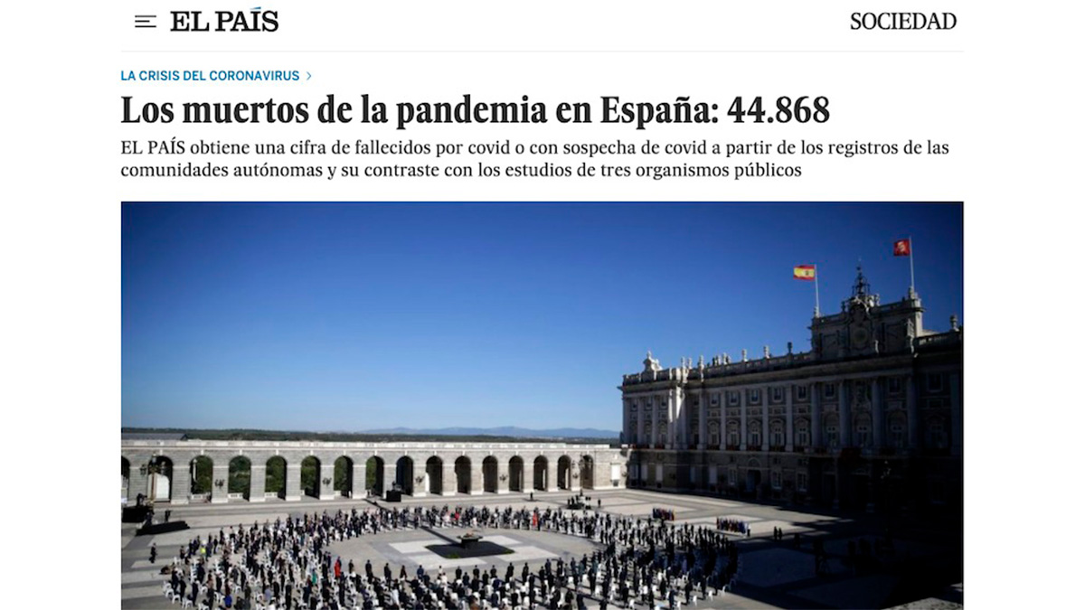 Publicación de ‘El País’ donde cifra los muertos por covid en España en más de 44.000.