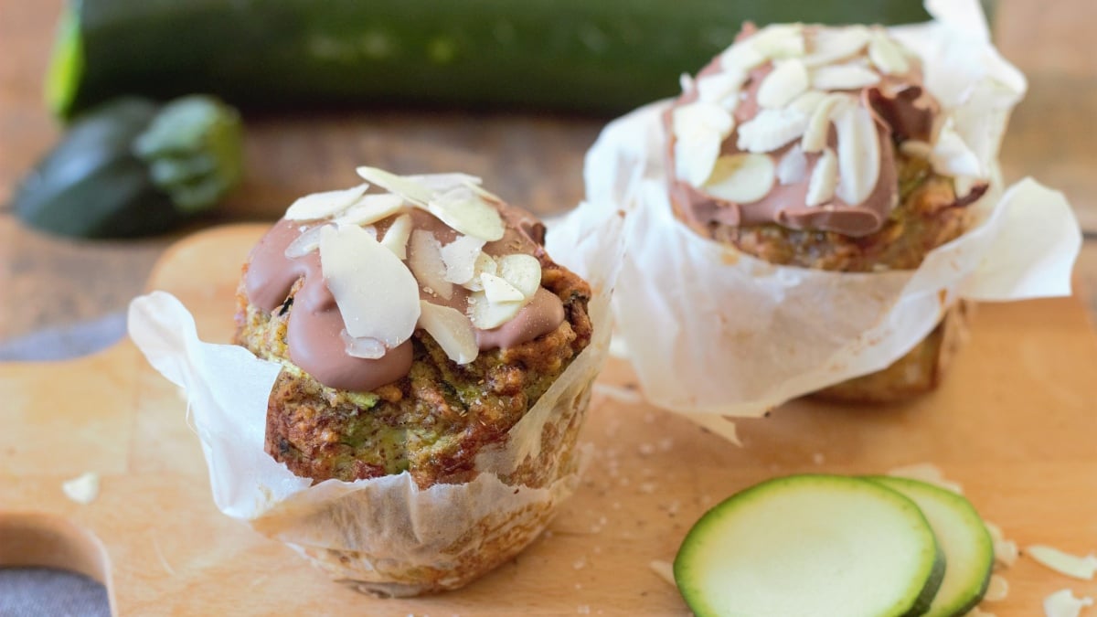 Muffins de plátano, calabacín y chocolate